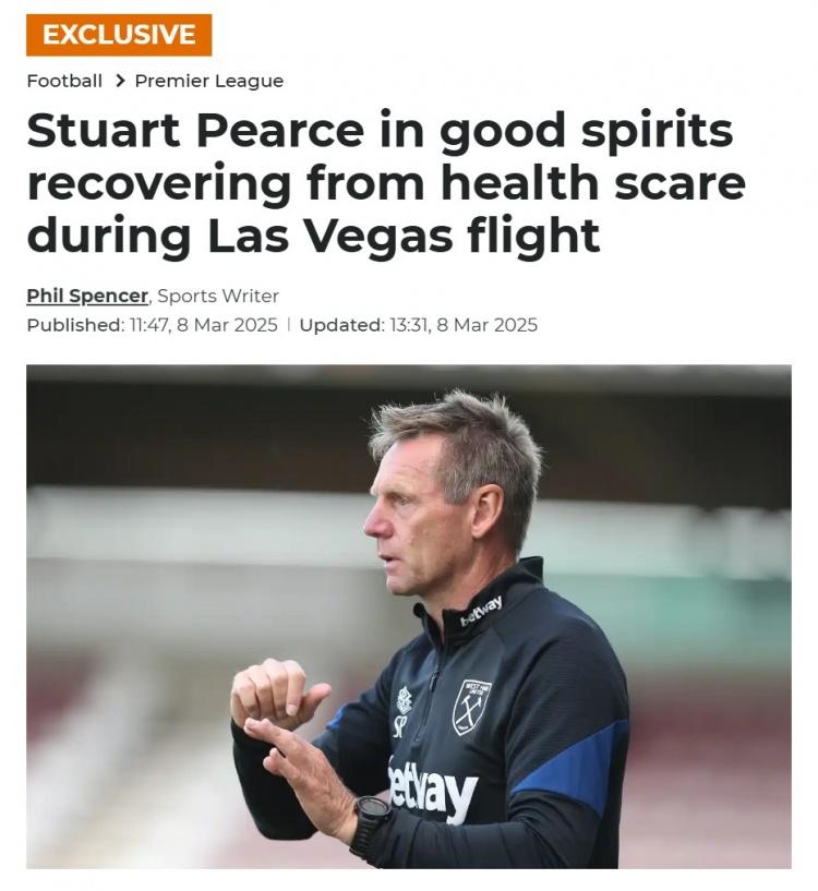 talkSPORT:因健康問題入院的英格蘭名宿皮爾斯正在康復 狀態良好