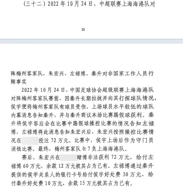 網傳判決書:梅州0-7海港,梅州守門員侯宇收30萬好處費消極比賽