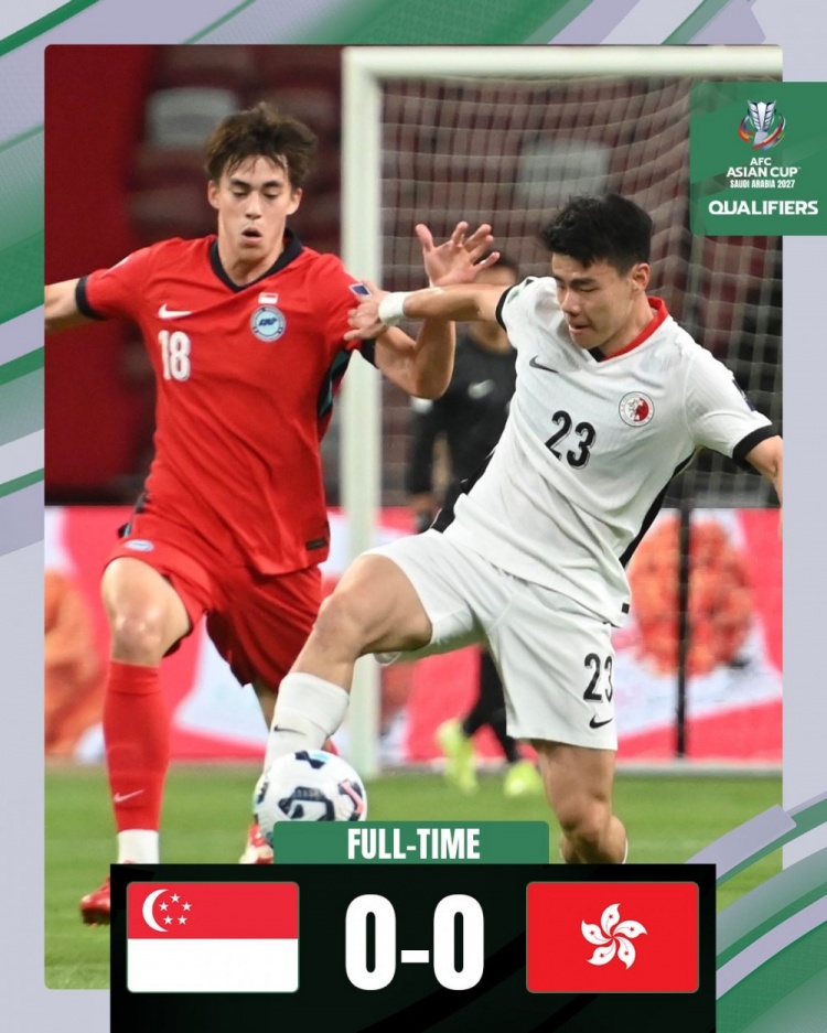 2027年亞預(yù)賽第三階段首輪,新加坡隊(duì)0-0戰(zhàn)平中國香港隊(duì)